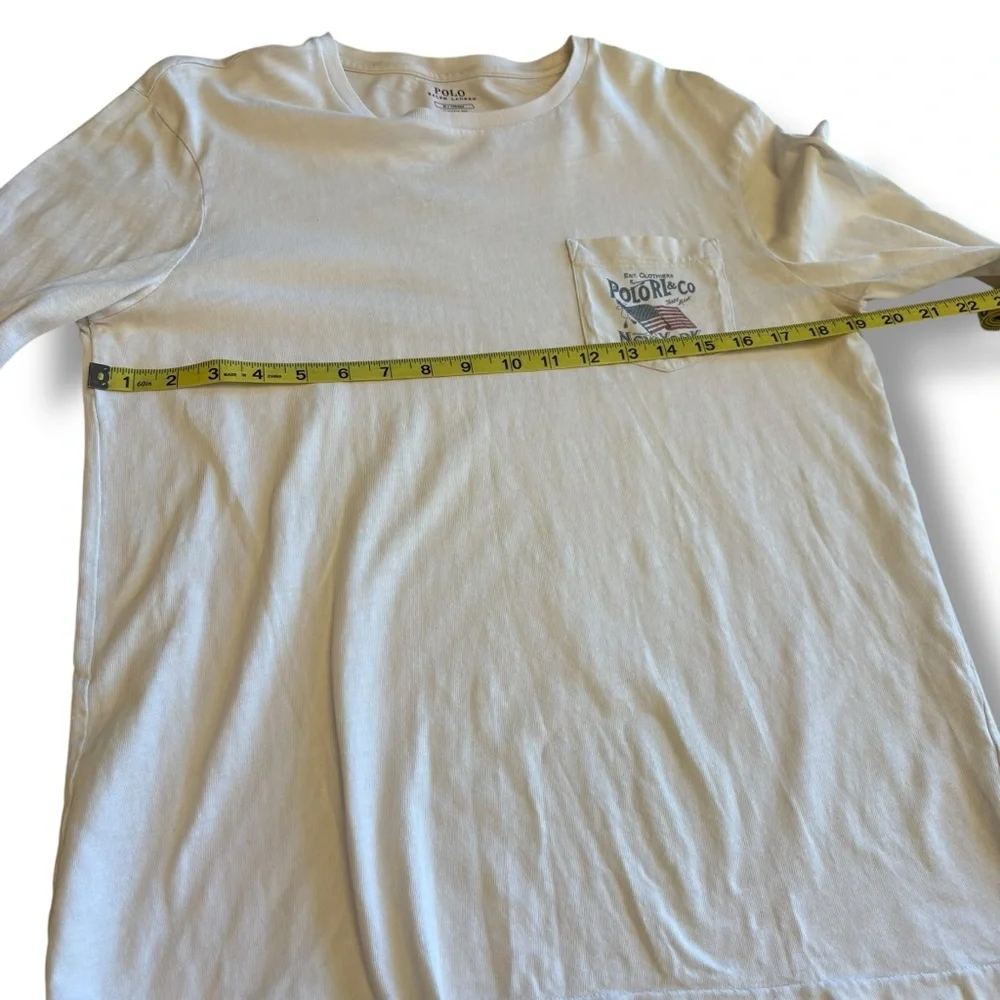 Polo Ralph Lauren Polo Long Sleeve Pocket T Shirt Off White Custom Fit Medium - Picture 4 of 9